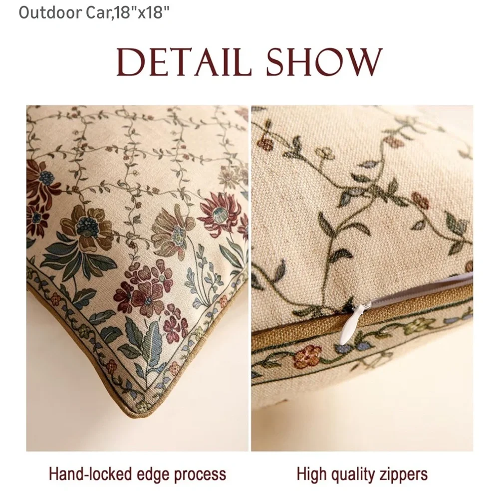 Decorative Vintage Floral Linen Pillow Cover Square 18x18” (1-count)